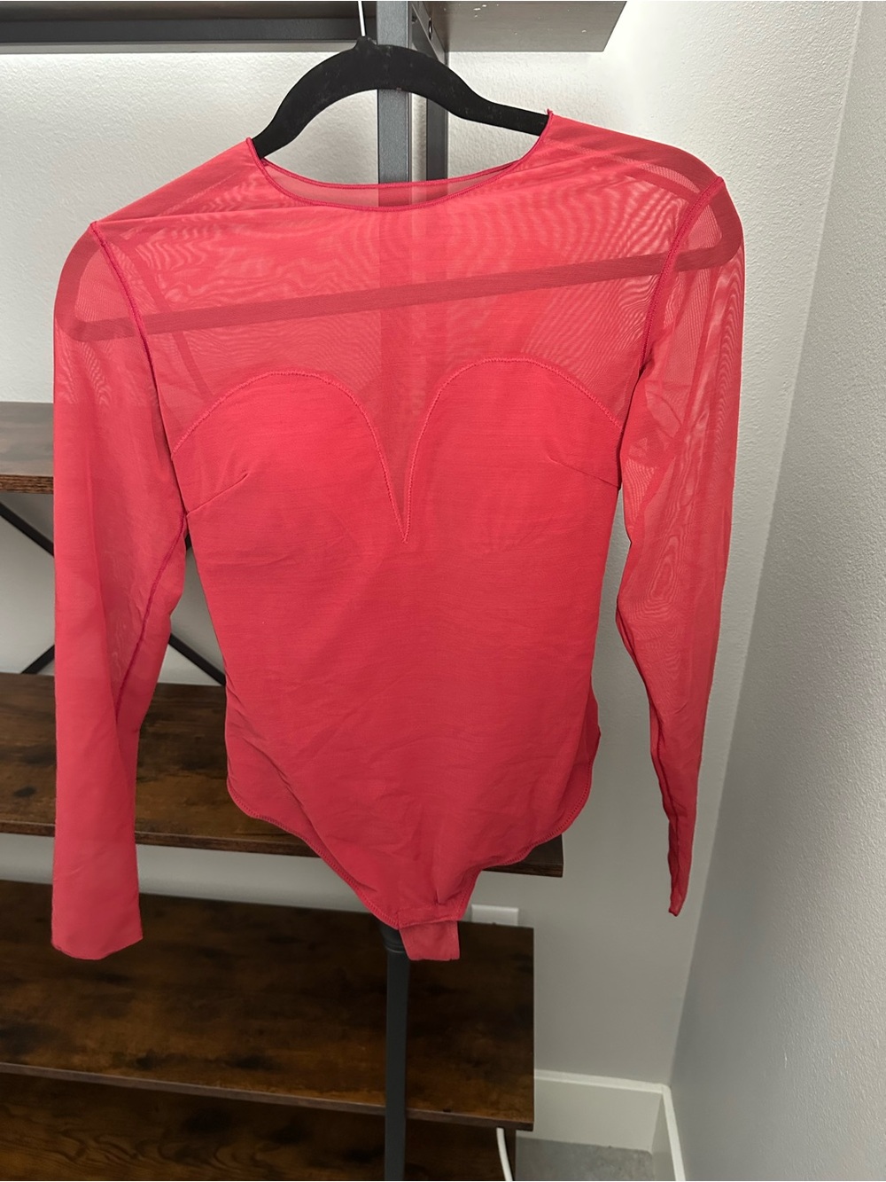 Popilush Women’s Long-Sleeve Red Mesh Bodysuit SZ Medium